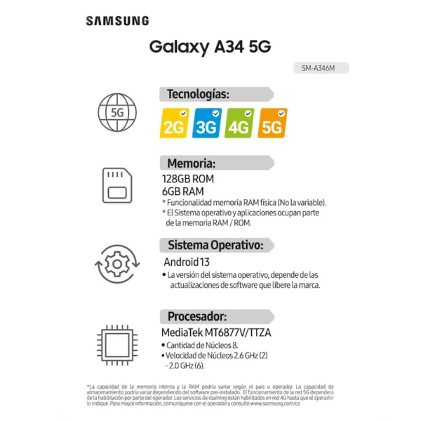 SAMSUNG GALAXY A34 128 GB 5G - Imagen 3