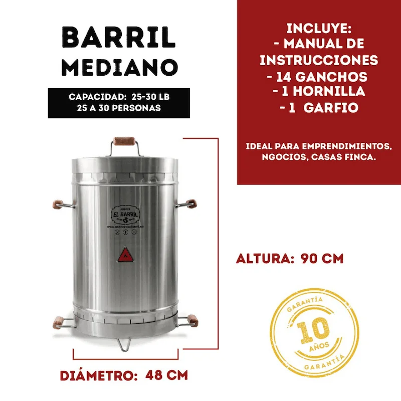 BARRIL ASADOR MEDIANO EN ACERO - Imagen 4