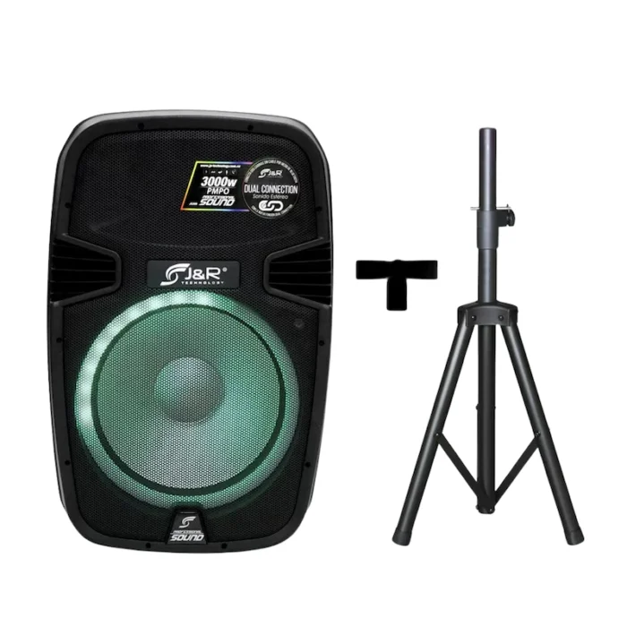J&R, CABINA ACTIVA 15" AMPLIFICADA 220W + TRÍPODE