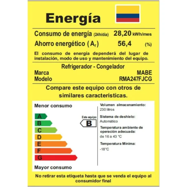 NEVERA MABE NO FROST CONGELADOR SUPERIOR 230 LITROS NETOS RM 247 FJCG GRAFITO - Imagen 3
