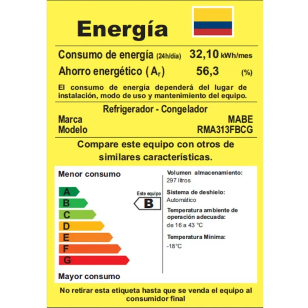 NEVERA NO FROST 313 LTS. BRUTOS GRAFITO MABE - RMA 300 FJCG - Imagen 3