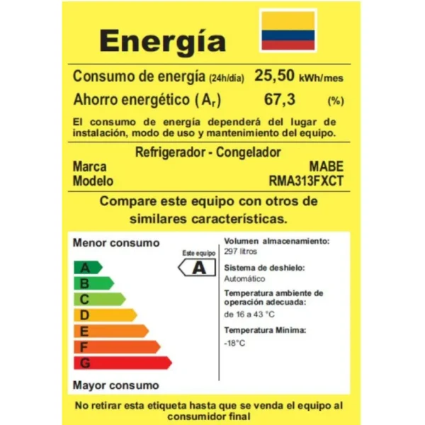 NEVERA NO FROST 313 L BRUTOS PLATINUM MABE - RMA313FXCT - Imagen 4