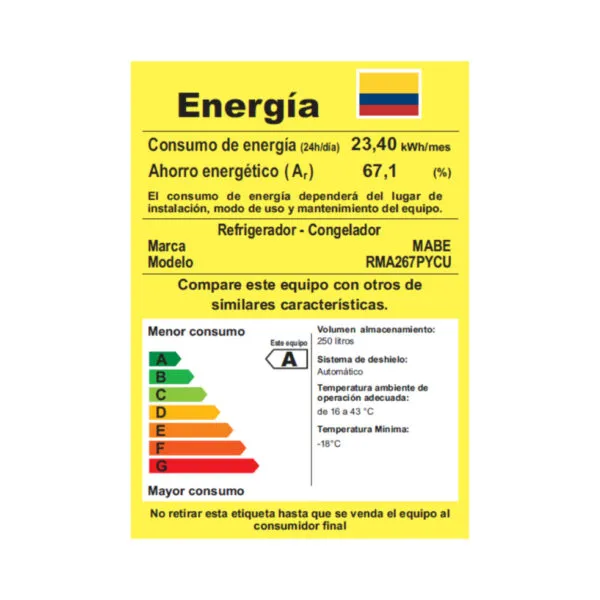 MABE, NEVERA NO FROST 267 L BRUTOS INOX - Imagen 4