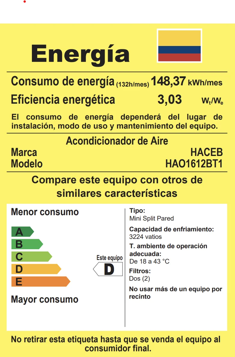 AIRE DE 12000BTU 110V HACEB - Imagen 5