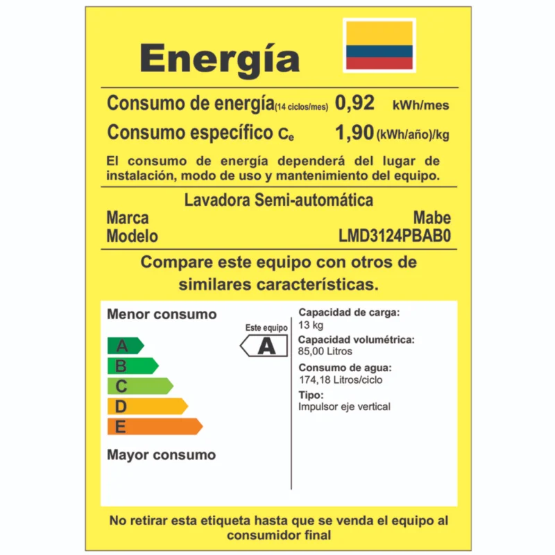 LAVADORA SEMIAUTOMÁTICA DE 13 KG BLANCA MABE - Imagen 5