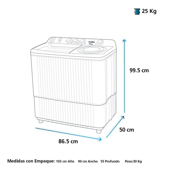 LAVADORA SEMIAUTOMÁTICA DE 13 KG BLANCA MABE - Imagen 6