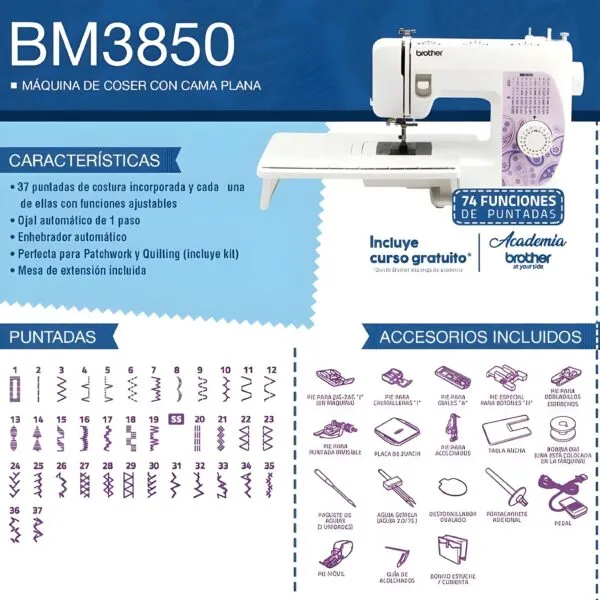MÁQUINA DE COSER MECÁNICA BROTHER BM3850 - Imagen 2