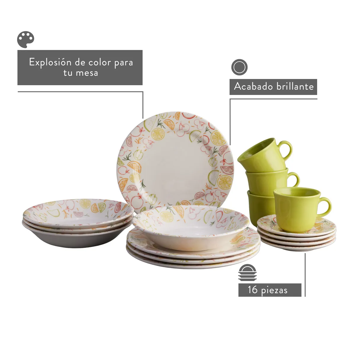 VAJILLA CORONA NÉCTAR 4 PUESTOS 16 PIEZAS - Imagen 2