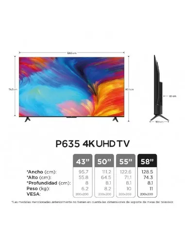 TELEVISOR TCL 58 PULGADAS SMART 4K UHD LED GOOGLE TV 58P635 - Imagen 3